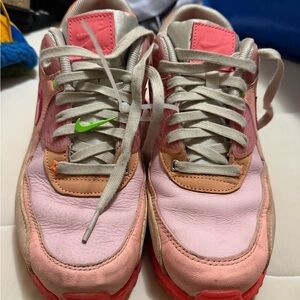 Nike Pink and Orange Air Max 90 Sneakers
